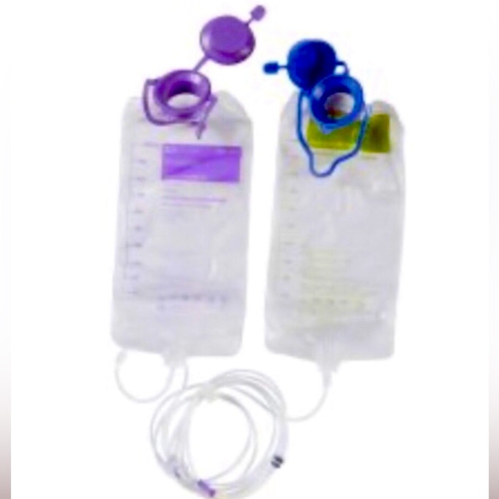 Dual Chamber Medical Fluid Bags - Purple and Blue